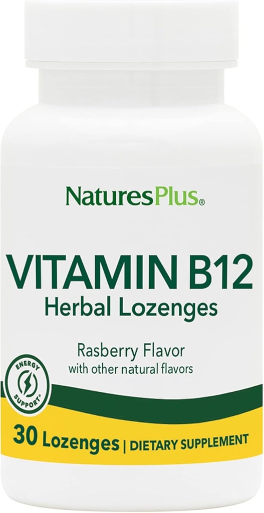 自然プラスB12ハーブローゼンジ(メチルコバラミン) - 1000mcg、30サブリンガルロゼンジ - ラズベリー - 最大吸収赤血球サポート - エネルギーブースター - ベジタリアン、グルテンフリー - 30サービング