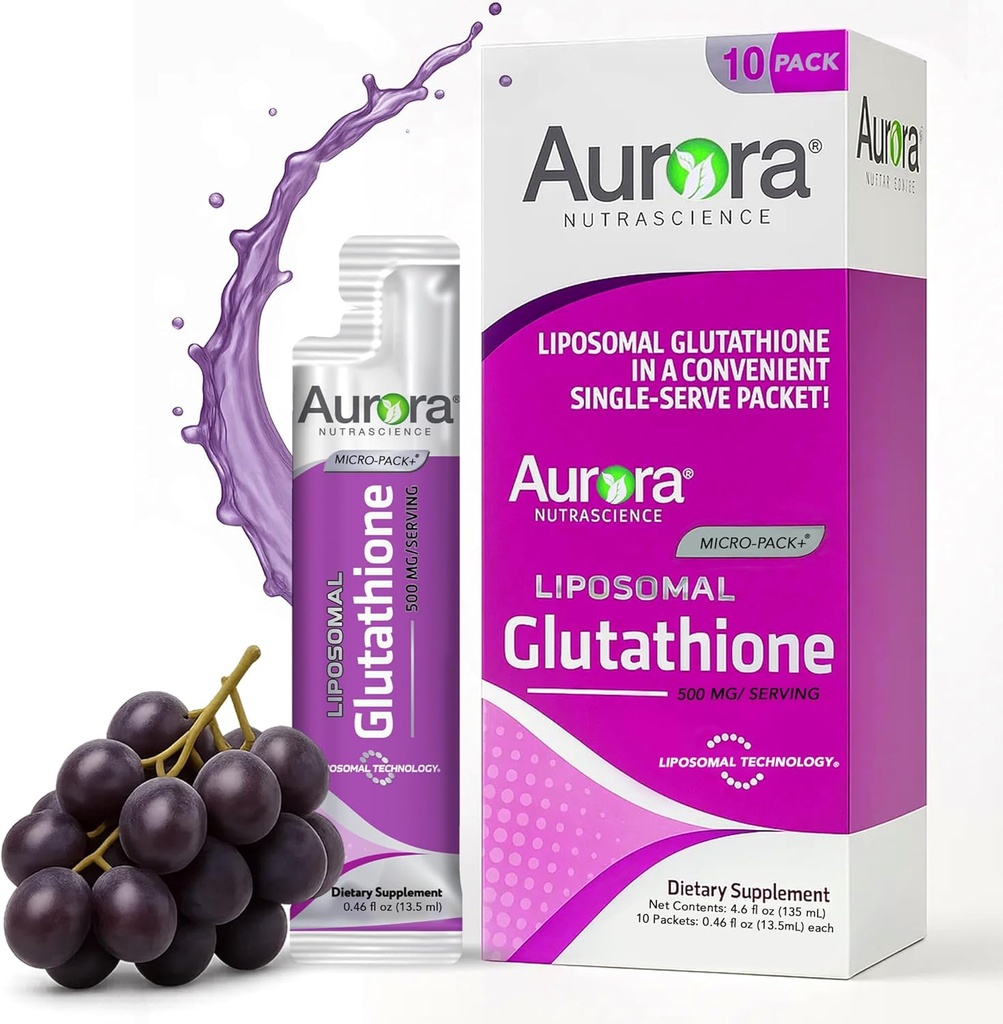 Aurora Nutrascience Micro-Liposomal Liquid Glutathione、Imme&Antioxidant Gut Health Support Supplement、Gluten Free、非GMO、砂糖フリー、10シングルサーブパケット