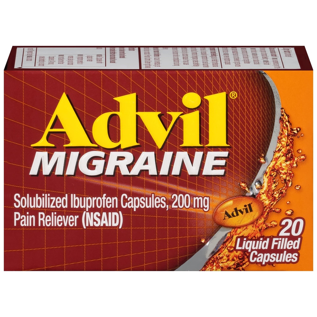 Advil Migraineの頭痛の救助、Migraineの救助のためのIbuprofen 200mgのIbuprofenのカプセル、吐き気の救助および軽い感受性の救助- 20の液体はカプセルを満たしました