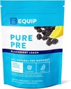 Equip Foods ピュアプレオールナチュラルプレワークアウトパウダー | グリーンティーカフェイン、シーソルト、EAA、ビタミンC、B6、B12、L-カルニチン、アグニン | 自然にボオスワークアウト | 30 サービング、ブラックベリーレモンカフェイン
