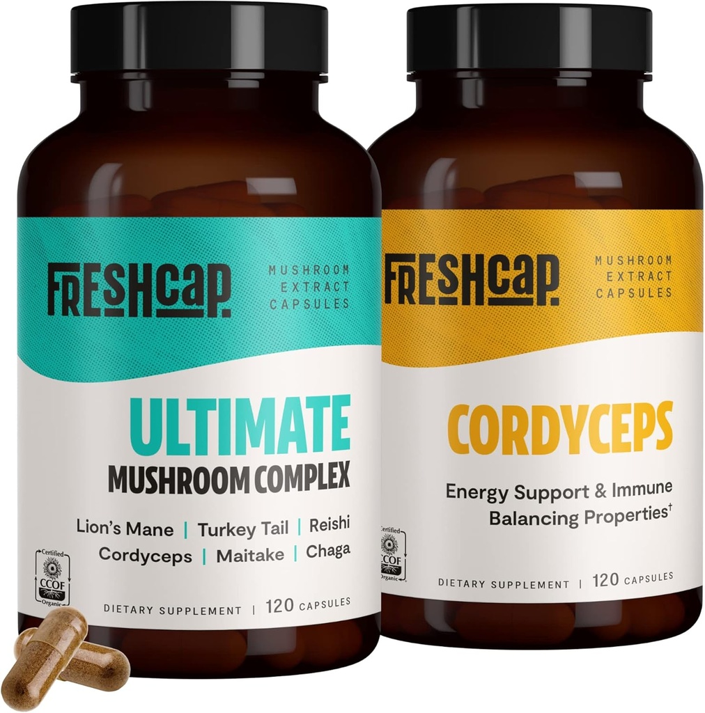 FreshCapのきのこのエネルギー バンドル(Cordycepsのカプセルおよび最終的なきのこの複雑なカプセル)