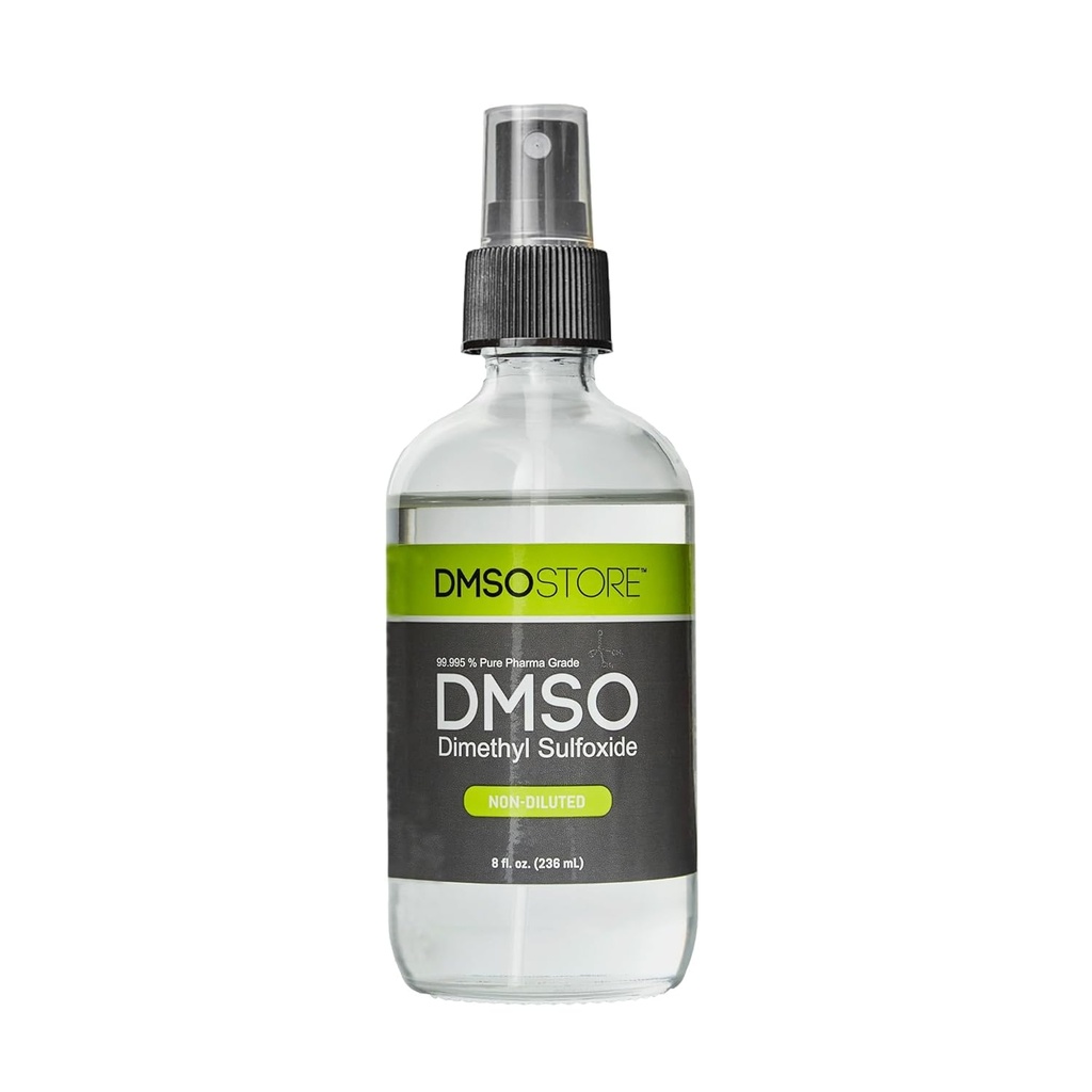 DMSO 8 oz. Liquid in a Sterile Glass Spray Bottle, Pure 99.995% Pharma Grade, Non-Diluted, Low Odor, Dimethyl Sulfoxide Made by DMSO Store
