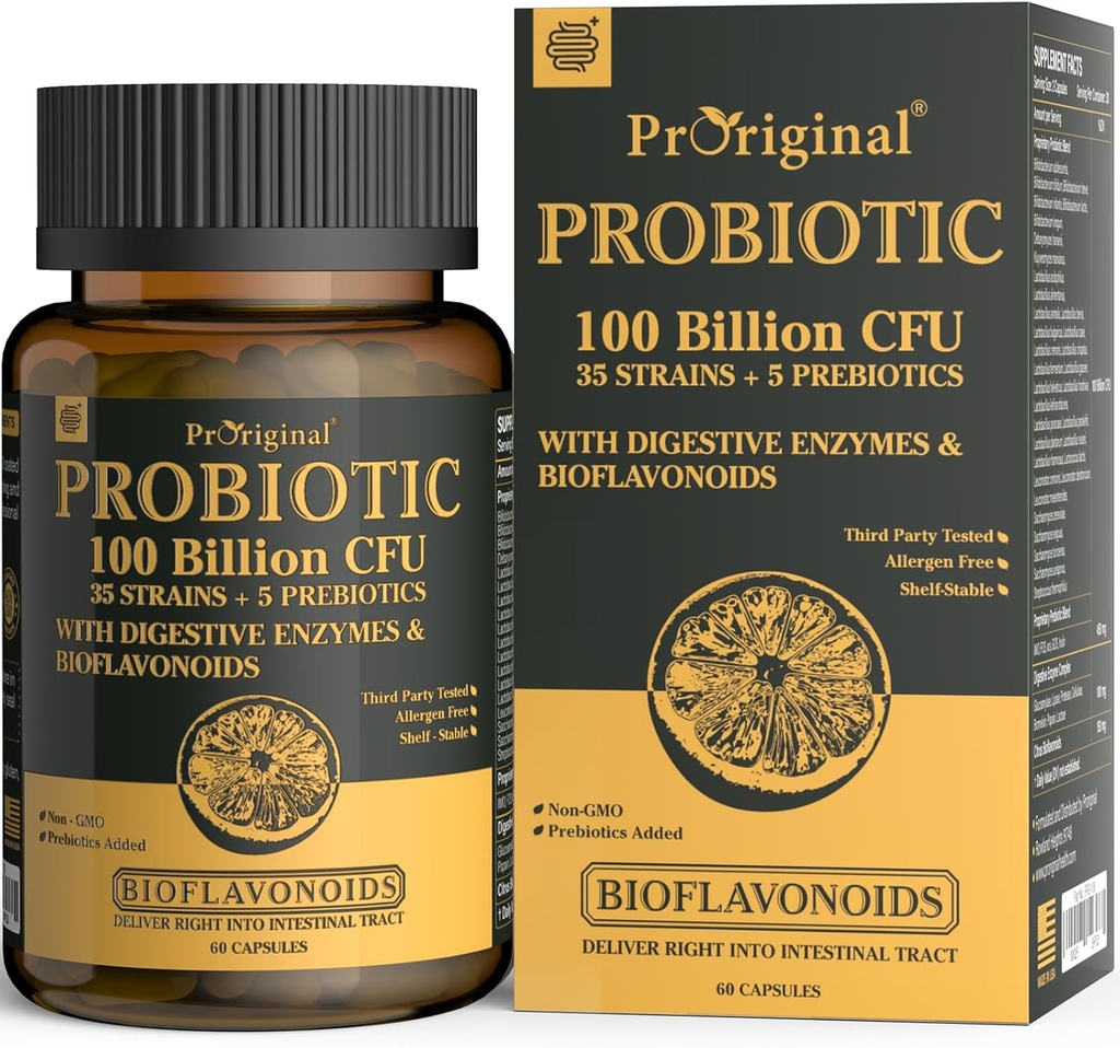 Probiotics with Prebiotics for Men and Women - 35 Strains Organic Probiotics 100 Billion CFU for Gut & Digestive Health, Vegan Acidophilus Probiotic Supplement, Non-GMO Raw Probiotic 60 Capsules