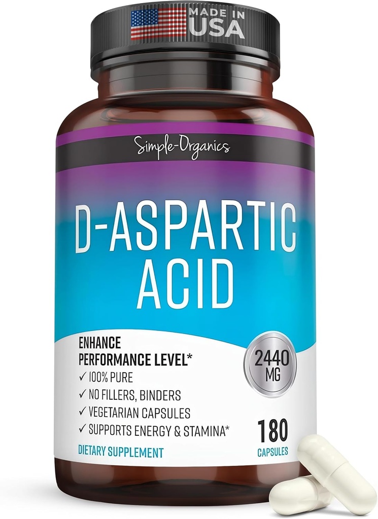 Kaibro Nutra D-Aspartic Acid Supplement for Men, 2440mg D-Aspartic Acid per Serving, Energy & Testosterone Support, Gluten-Free Non-GMO, 180 Vegan Capsules