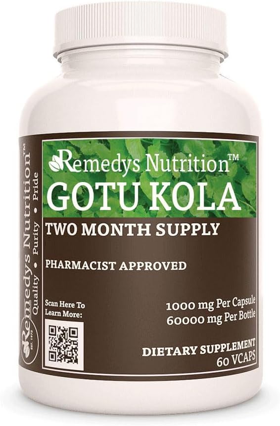 Remedy's Nutrition Gotu Kola(Brahmi)  1,000mg、60ビーガンカプセルハーブ栄養補助食品  2ヶ月の供給