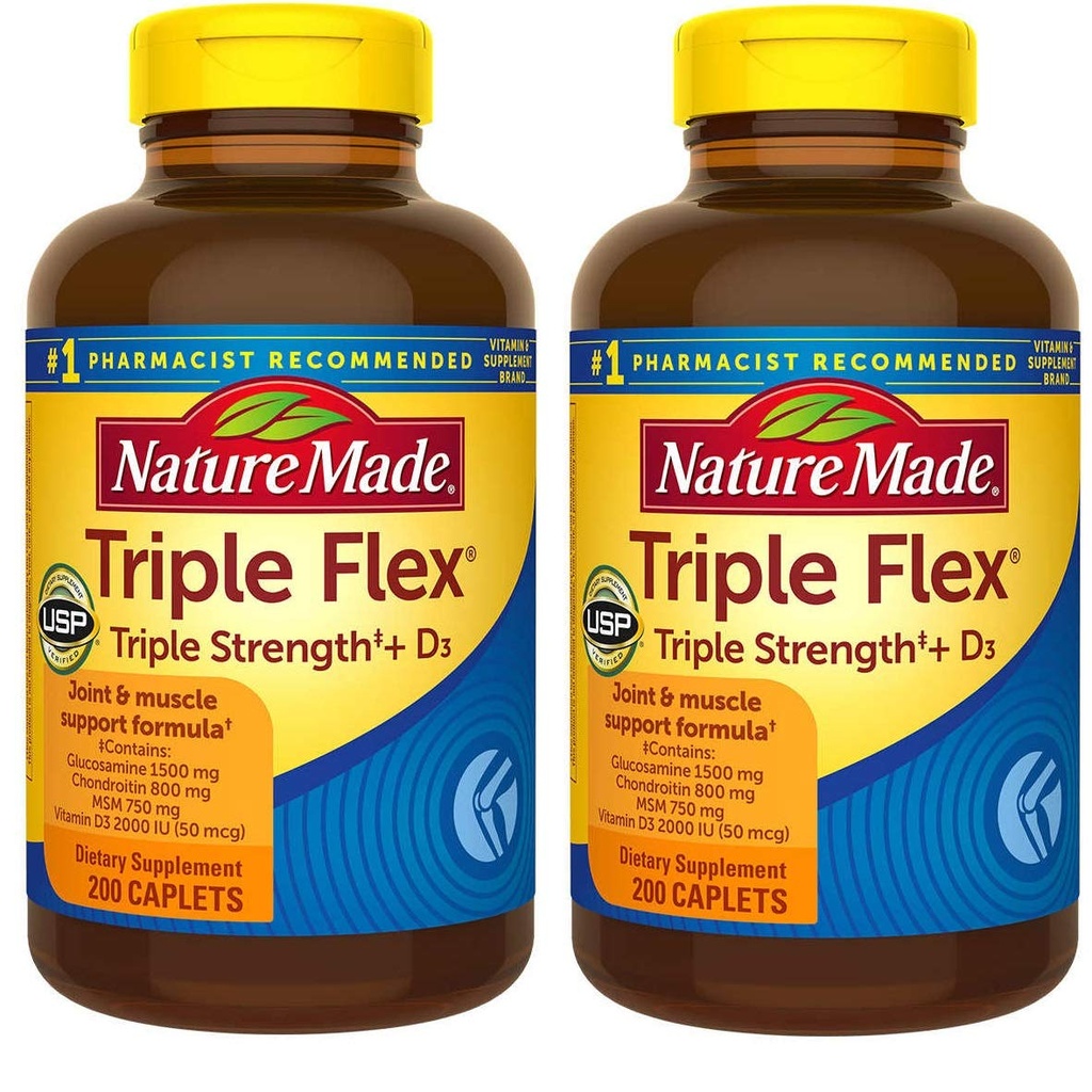 Nature Made TripleFlex、グルコサミンコンドロイチンとMSM - 2ボトル、200カプレットそれぞれ、400カプレット合計