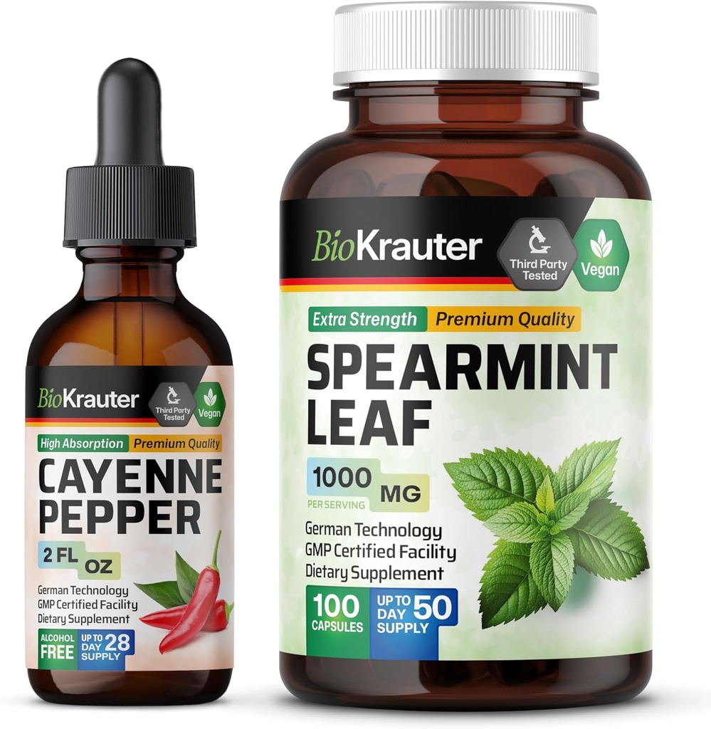 BIO KRAUTER Cayenne Pepper Tincture 2 Fl. Oz. & Spearmint 100カプセル