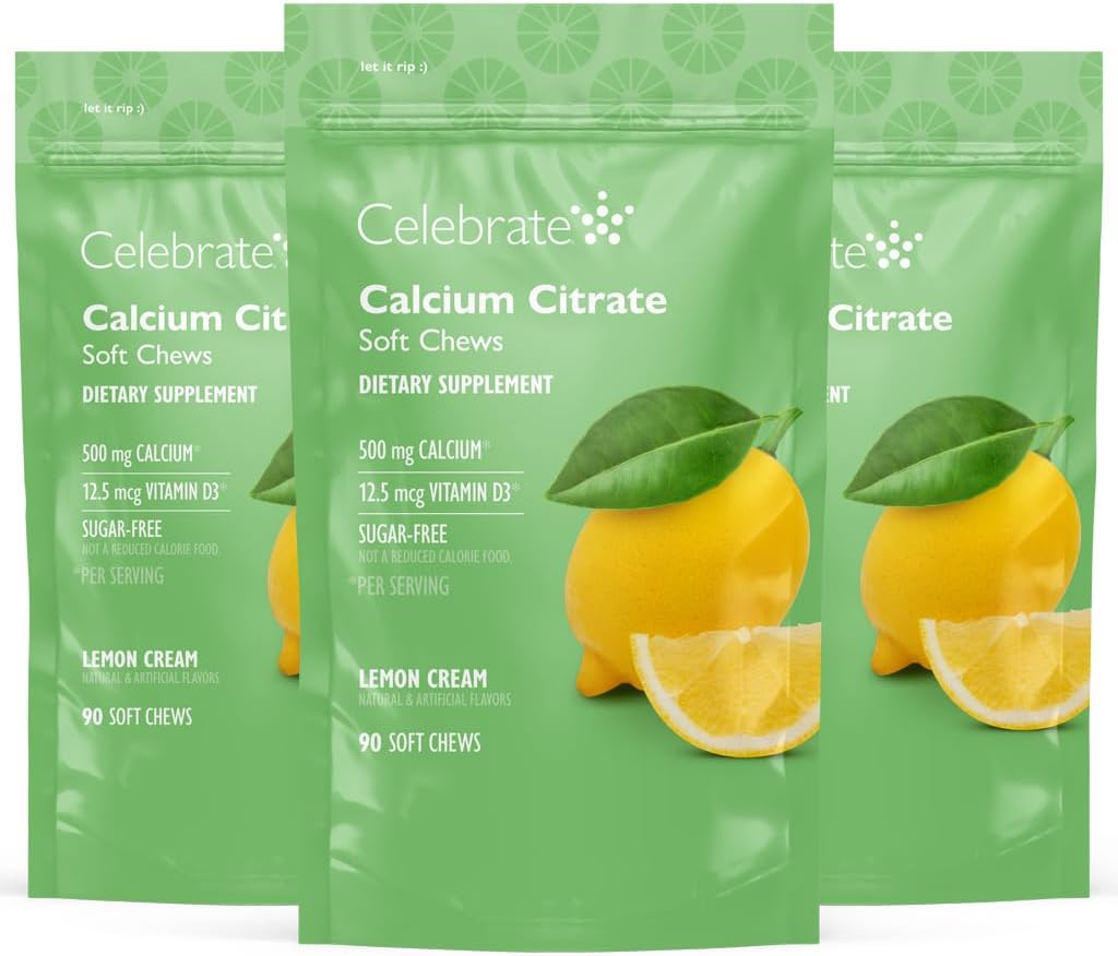500 IU のビタミン D3 のビタミンの Bariatric 500mg カルシウムのクエン酸塩の柔らかい咀嚼を祝って下さい-胃のバイパスの患者及び骨の健康-砂糖及びグルテンフリー、レモン(270 の咀嚼)のための本質的