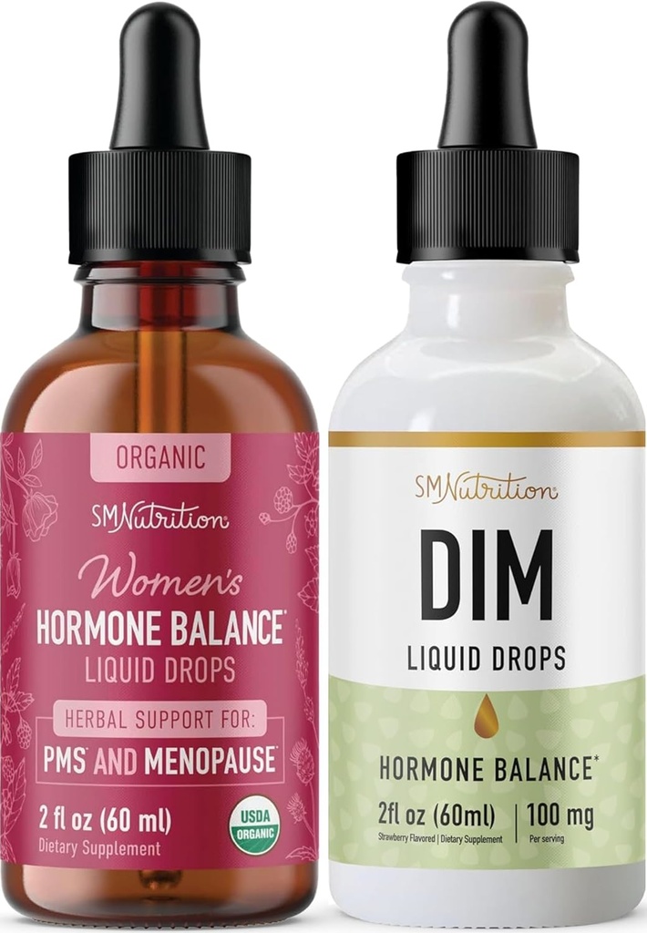 Liquid DIM Supplement & Herbal Hormone Balance Tincture | Hormone Balancing Bundle with 100mg DIM (25 Servings) and PMS Menopause & Menstrual Support Liquid with Black Cohosh (60 Servings)