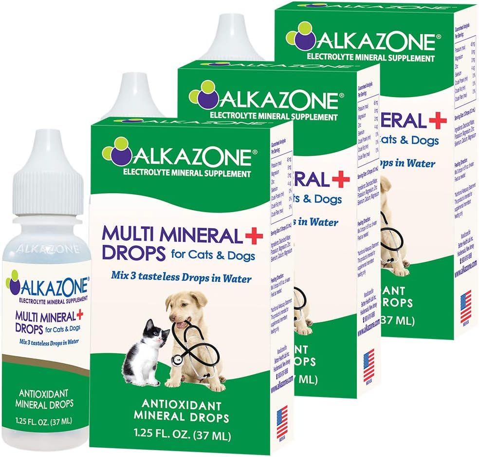 Alkazone Alkaline 猫と犬のためのマルチミネラルドロップ | ミネラル豊富なアルカリドロップ | 味のと風味 | 1 パック収穫 10 ガロン | サービングサイズ 3 ドロップ | 120 サービング (3 パック)