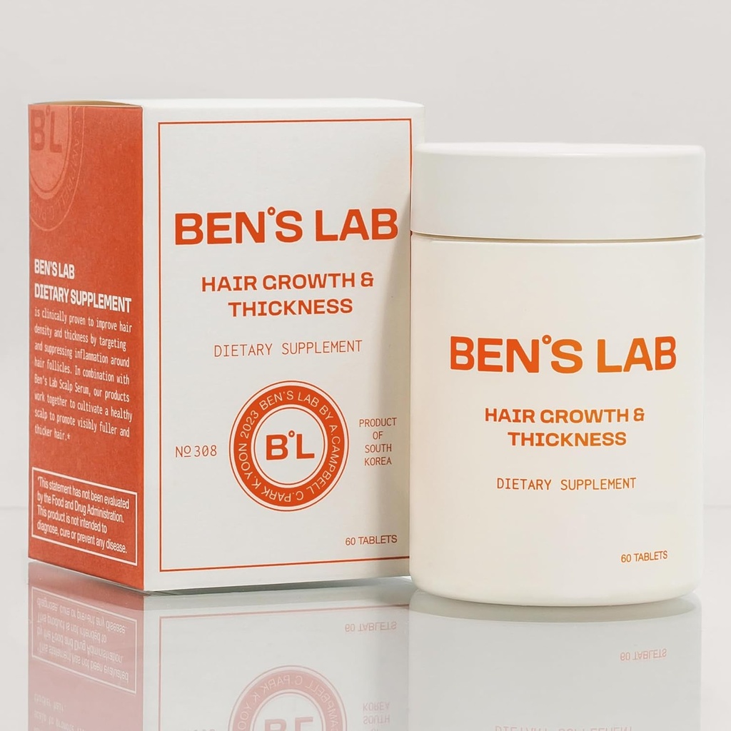 BEN'S LAB 髪の毛の成長と厚さのサプリメント 毛を薄く | より厚く見える髪のための高度な韓国の頭皮ケア | 60錠 | 1ヶ月の供給。