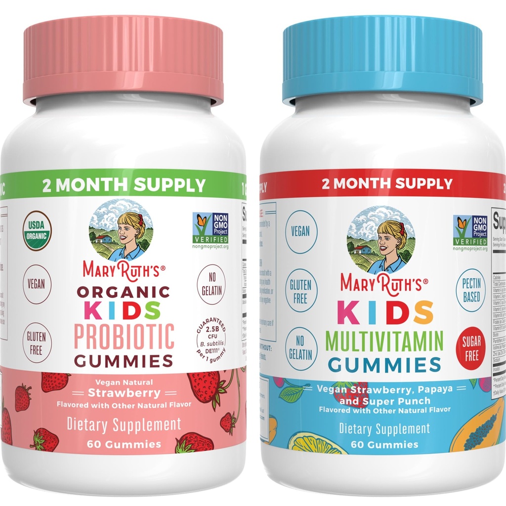 MaryRuth Organics MultivitaminとProbiotic Gummies(いちご) for Kids | クリーンラベルプロジェクト Verified® | ビタミン・フォー・ガットヘルス・免疫・総合ウェルネス | ヴィーガン・非GMO・グルテンフリー