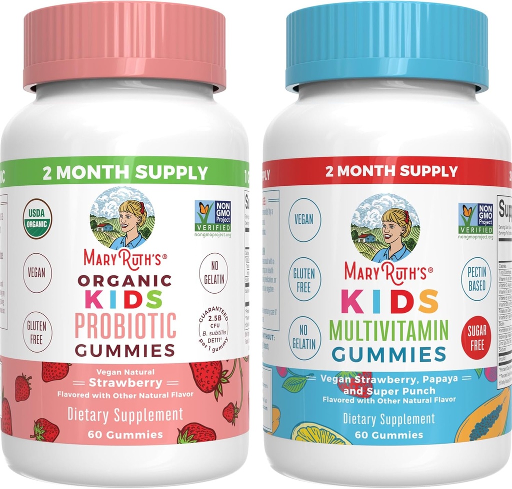 MaryRuth Organics MultivitaminとProbiotic Gummies(いちご) for Kids | クリーンラベルプロジェクト Verified® | ビタミン・フォー・ガットヘルス・免疫・総合ウェルネス | ヴィーガン・非GMO・グルテンフリー