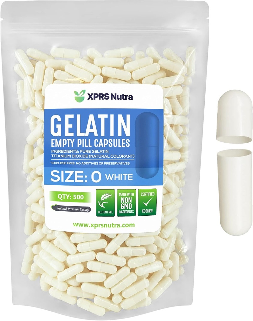 XPRSのNutraのサイズ0の空のカプセル- 500の計算の空のゼラチンのカプセル-Pills DIYのカプセルの詰物-Do-It-Yourselfの補足のための純粋な牛のゲルの帽子(白)