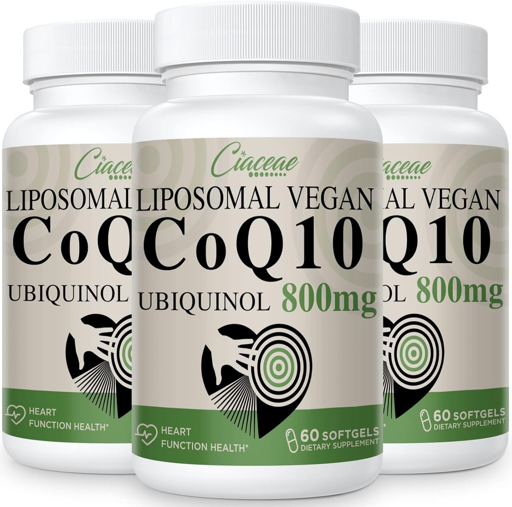 Liposomal CoQ10 800mg Ubiquinol Softgel、最高の吸収のUbiquinol Coenzyme Q10、酸化防止剤、中心機能及びエネルギー生産のためのUbiquinol CoQ10の補足、純粋なCoQ10 800mg、180のビーガンSoftgels