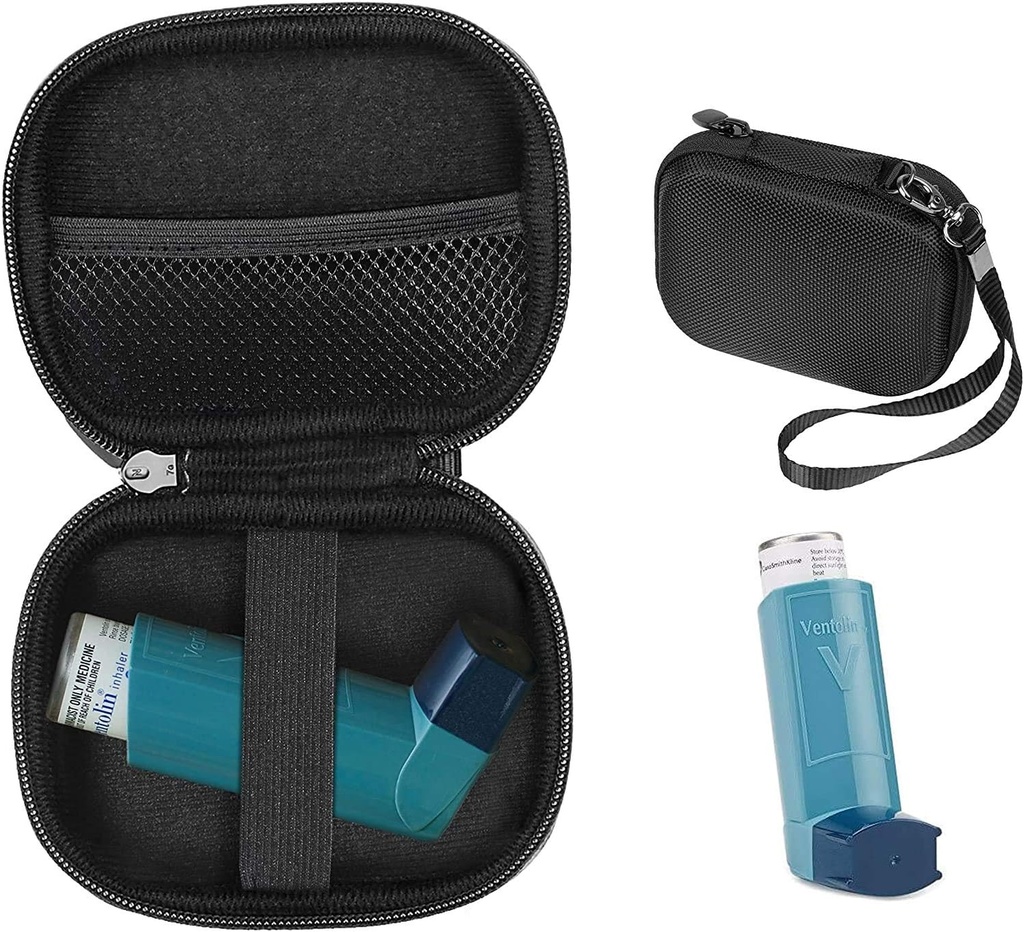 CaseSackの喘息の吸入器のホールダーの箱、大人のための便利な吸入器のための密集したおよび丈夫な箱および子供は、Pillsのための部屋および他の要素(黒)を