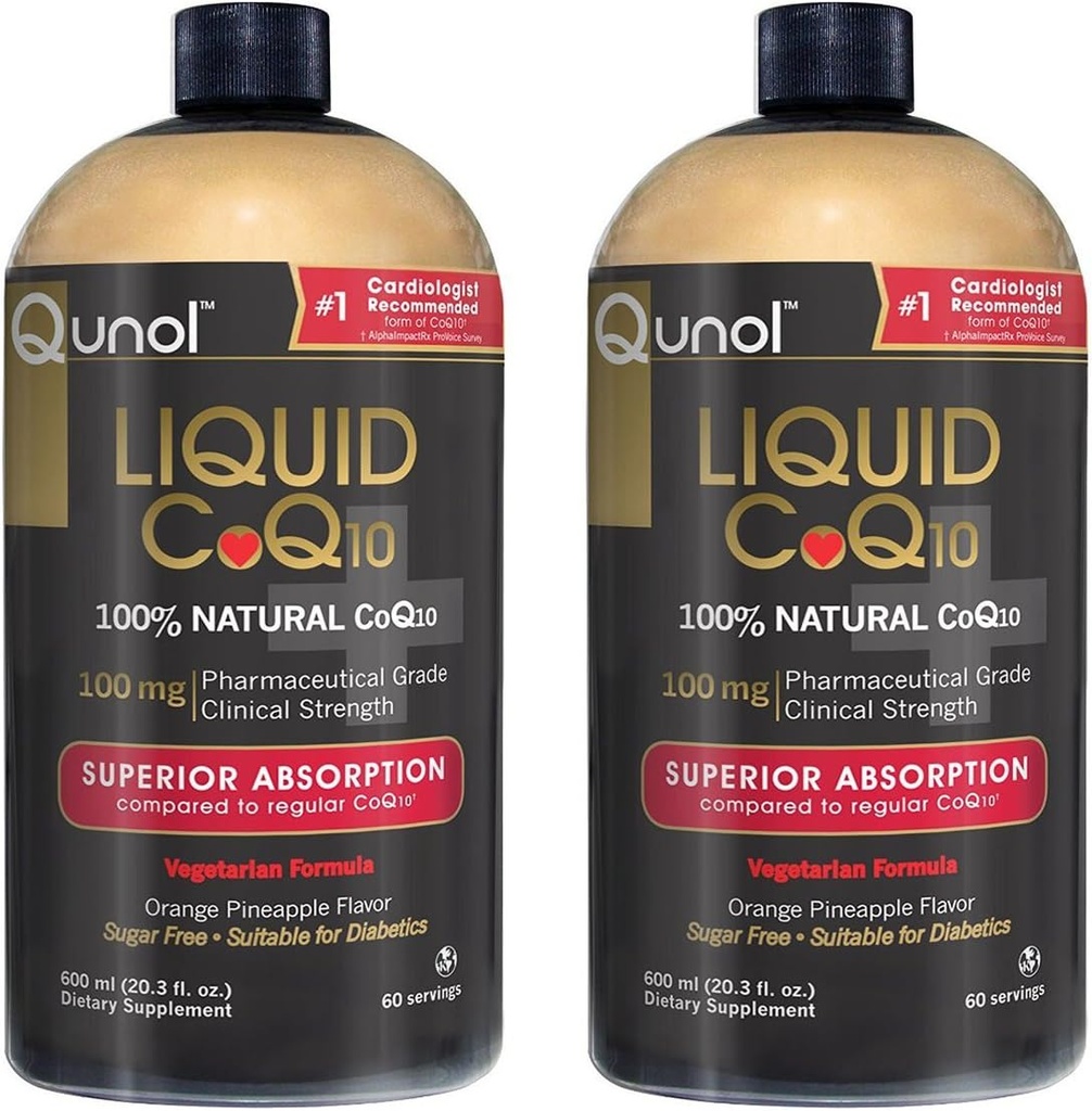 Qunolの液体CoQ10 100mgのCoenzyme Q10の優秀な吸収の自然な補足の形態、中心の健康、オレンジ パイナップルの味付け、60のサービング、20.3のozのびん、2のパック