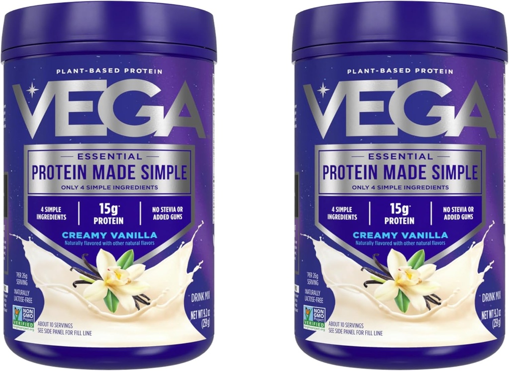 Vega Protein Made Simple Protein Powder, バニラ - ステビアフリー, 完全菜食主義者の, 植物ベース, ヘルシー, グルテンフリー, 女性と男性のためのエンドウ豆タンパク質, 9.2 oz (パッケージ 5 月 Vary) (パック 2)