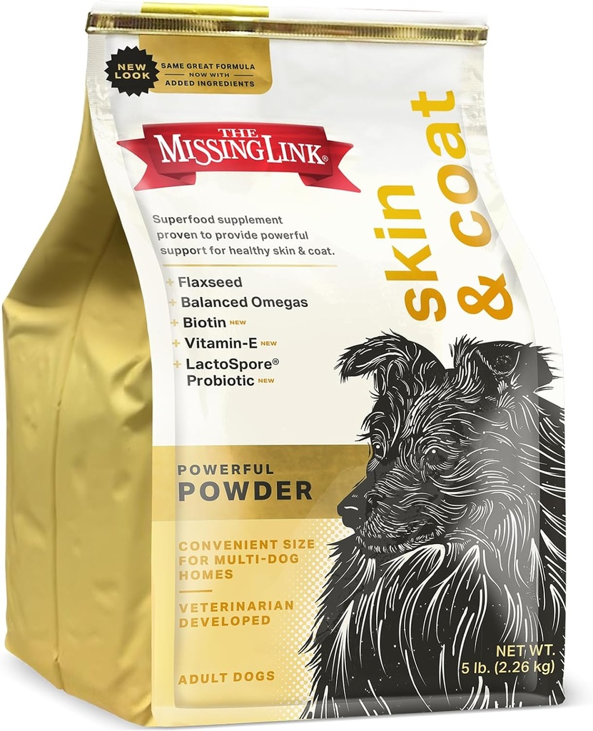 ミスリンクスキン&コート+プロバイオティクスサプリメント5lbバッグ - 犬のための強力なスーパーフードパウダーは、健康な肌と光沢のあるコートをサポートし、髪の成長を促進します