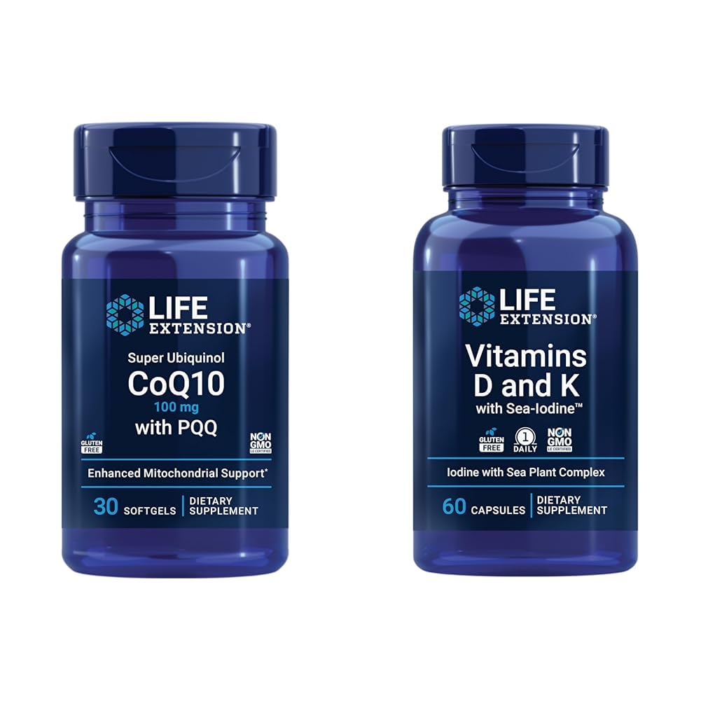 PQQ、CoQ10、PQQ及びビタミンDおよびKが付いている生命延長極度のUbiquinol CoQ10および海ヨウ素、ビタミンD3、ビタミンK1およびK2