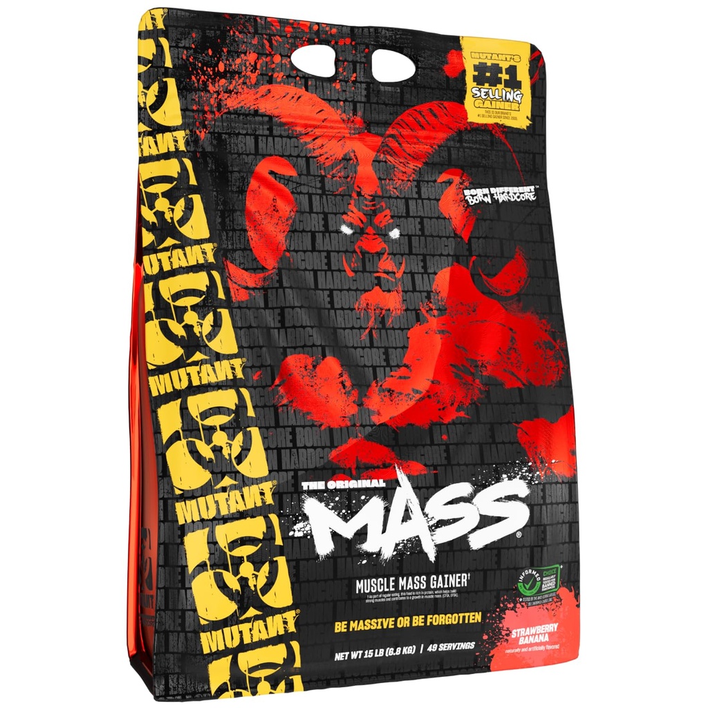 Mutant 重量ゲインプロテインパウダーウィー、カゼインプロテインブレンド、ハイカロリーワークアウトシェイク、スムージー、ドリンク、15ポンド - ストロベリーバナナ