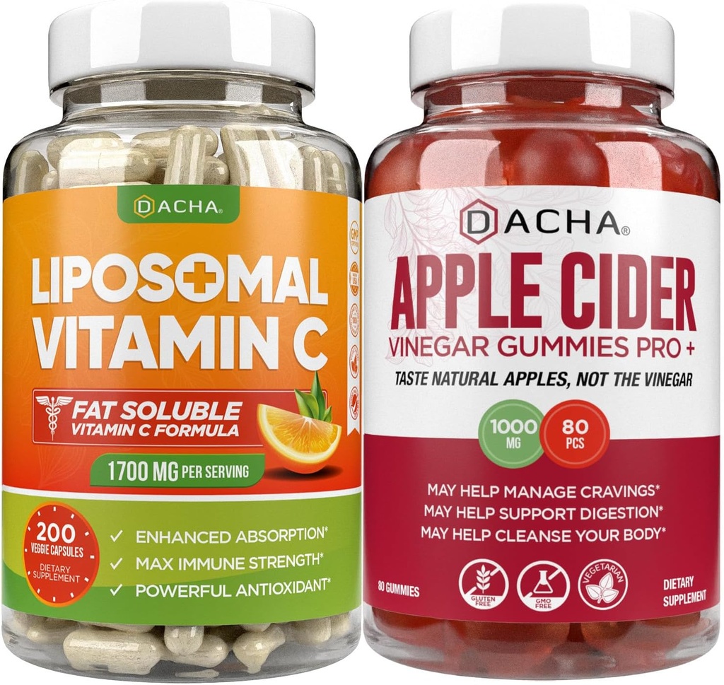究極の免疫ブーストバンドル - LiposomalビタミンC&Apple Cider Vinegar Gummies、Detoxとクレンジング、減量サポートACV、母親、Stomachフレンドリー、高吸収効力Ascorbyl Palmitate