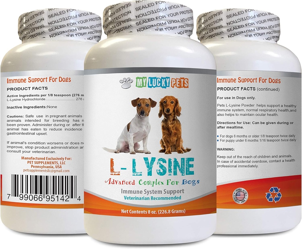 免疫システム犬の食糧-犬のLYSINEの粉-純粋な粉の形態-免疫システム サポート- Vet推薦される- lysineの倍強さ- 1本のびん(8oz 226.8グラム)