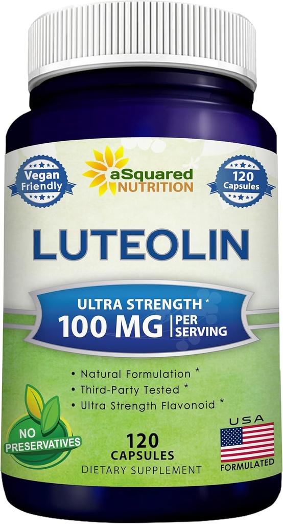 Luteolin 100mg - 120カプセル - Luteolinサプリメント&パウダーコンプレックスピルは、一般的にQuercetinで服用 - 脳と記憶の健康をサポート