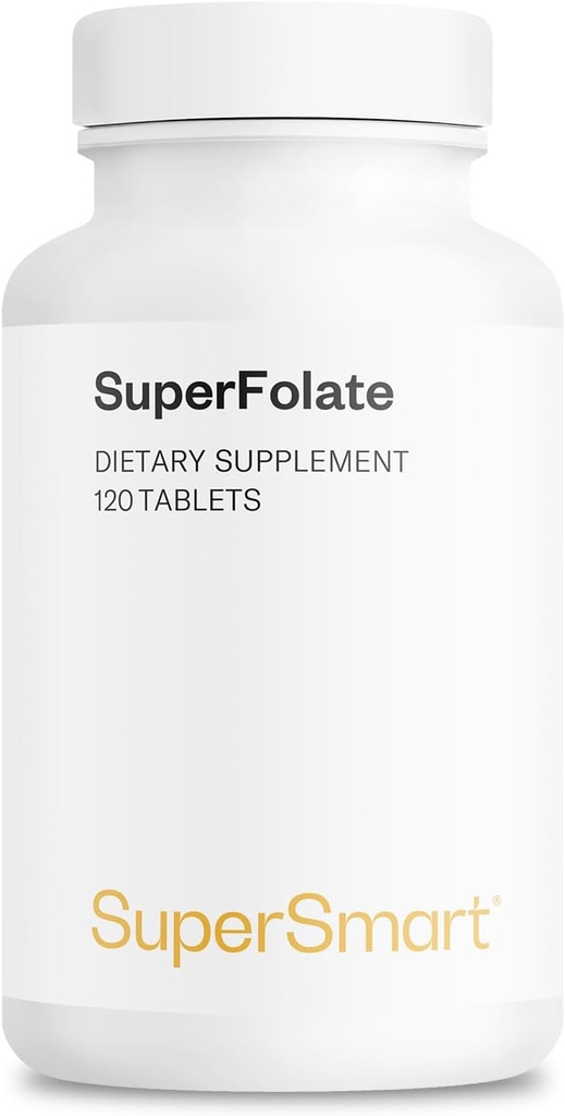 Supersmart SuperFolate 400mcg / 1日4g(Patented & Bioavailable) - Quatrefolic 5-MTHFサプリメント - 活性葉酸ビタミンB9   非GMO&グルテンフリー - 120錠
