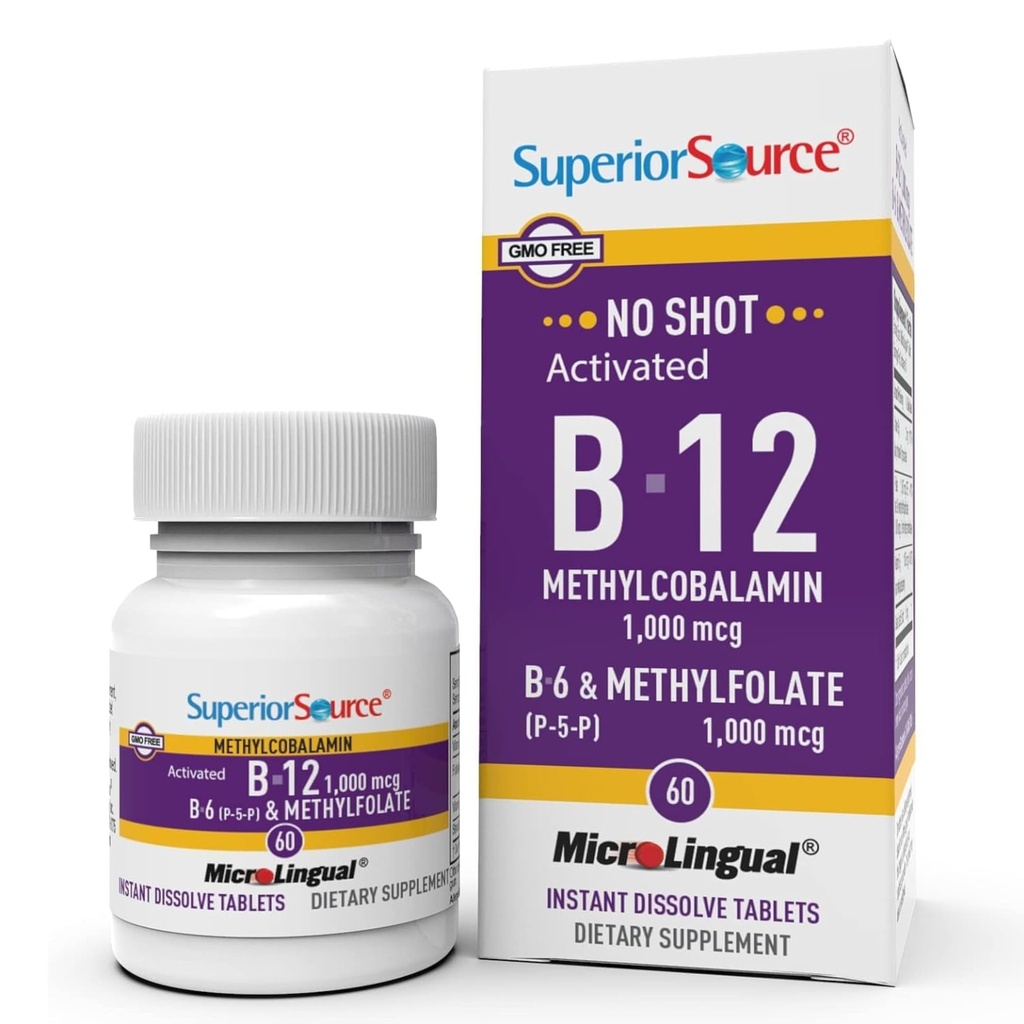 優秀な源無しショット ビタミンB-12のMethylcobalamin 1000のmcg、B-6、及びMethylfolate 1000のmcg -サポート エネルギー、頭脳および中心の健康-Bariatric友好的な60のSublingualの分解のタブレット