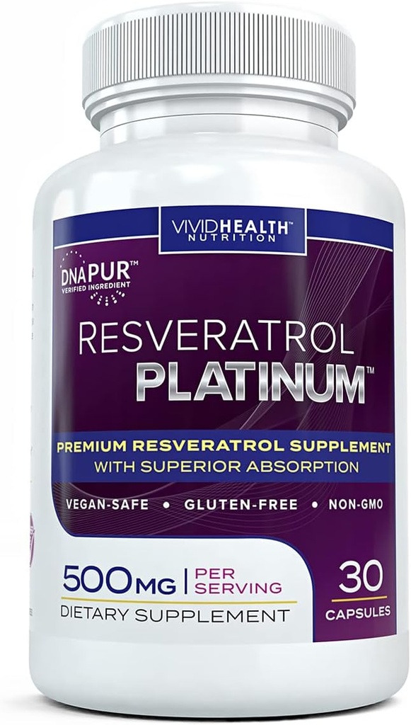 Resveratrolプラチナ酸化防止剤の補足:Pureの強力な反老化の方式、免疫サポート、Vitalityおよび頭脳の健康のための自然なトランスResveratrol、30のグルテンフリーの野菜のカプセル
