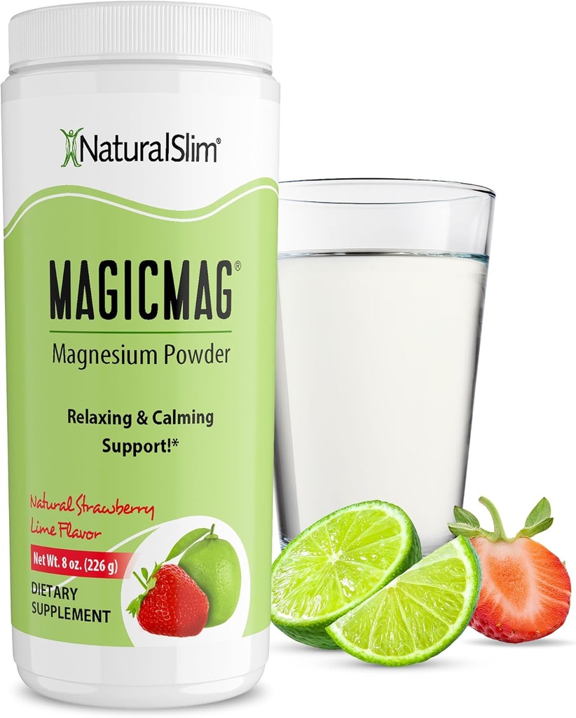 NaturalSlim Magicmag純粋なマグネシウムシレートパウダー - ストレス、便秘、筋肉、心の健康、睡眠サポート  ナチュラルストロベリー&ライム風味マグネシウムサプリメント - 8ozドリンクミックス(ソロ)