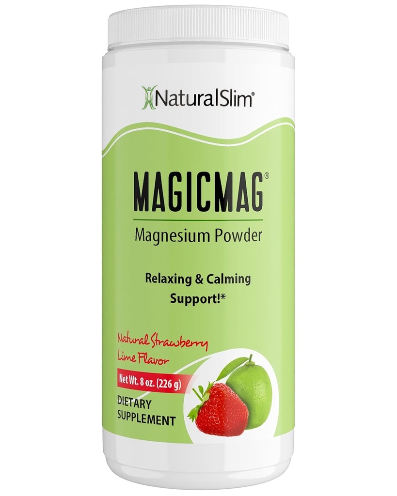 NaturalSlim Magicmag純粋なマグネシウムシレートパウダー - ストレス、便秘、筋肉、心の健康、睡眠サポート  ナチュラルストロベリー&ライム風味マグネシウムサプリメント - 8ozドリンクミックス(ソロ)