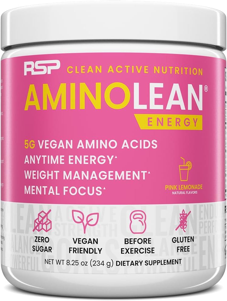 RSP NUTRITION AminoLeanプレワークアウトパウダー, ビーガン BCAA アミノ酸とアミノ酸エネルギー&重量管理, 自然カフェイン, 男性と女性のためのプレワークアウトブースト, 30 サーブ, ピンクLemonade ...