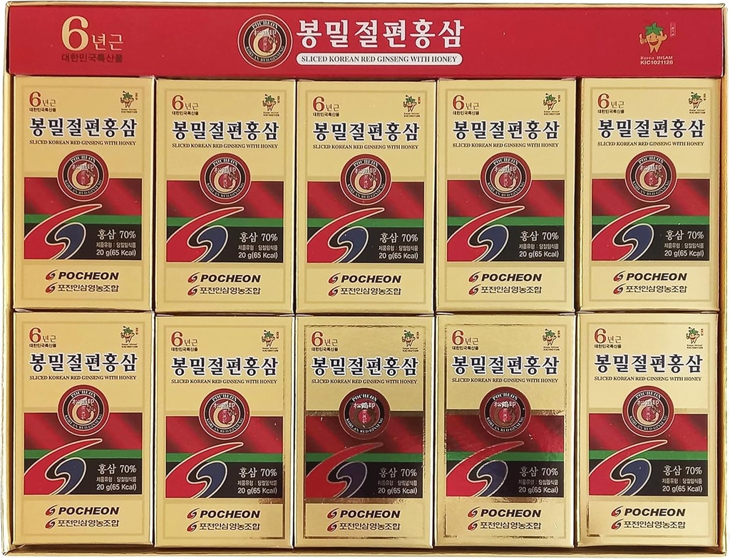Pocheon 200g (10ea X 20g) 6年は蜂蜜、サポニン、自然な免疫サポートが付いている韓国のPanaxの赤いGinsengの根をスライスしました