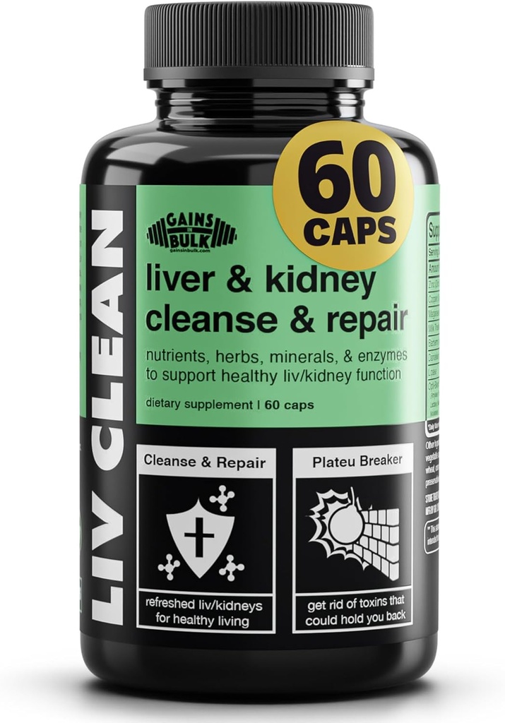 バルクLivクレンジング、肝臓&腎臓クレンジング&修理、ミルクアザミエキス、タンポポ、消化酵素、有機鉱物および栄養素、60ベジタリアンカプセルの肝臓サポートサプリメントで利益を得る