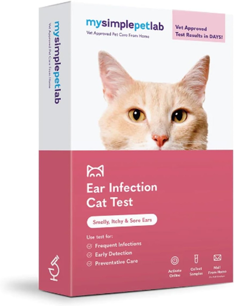 MySimplePetLab Cat Ear Infection Test Kit, Vet Approved, Detects Yeast & Bacteria, Mail-in Kit, Fast Results, Easy at-Home Use for Smelly, Itchy Ears, Supports Cat Ear Health