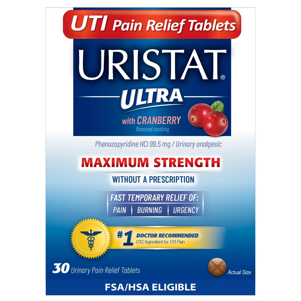 Uristatの超UTIの痛みの軽減のタブレット、Urinary苦痛の速い尿路の伝染の救助、燃える、緊急事態、最高の強さ、クランベリーの味付けされたコーティング、30のタブレット
