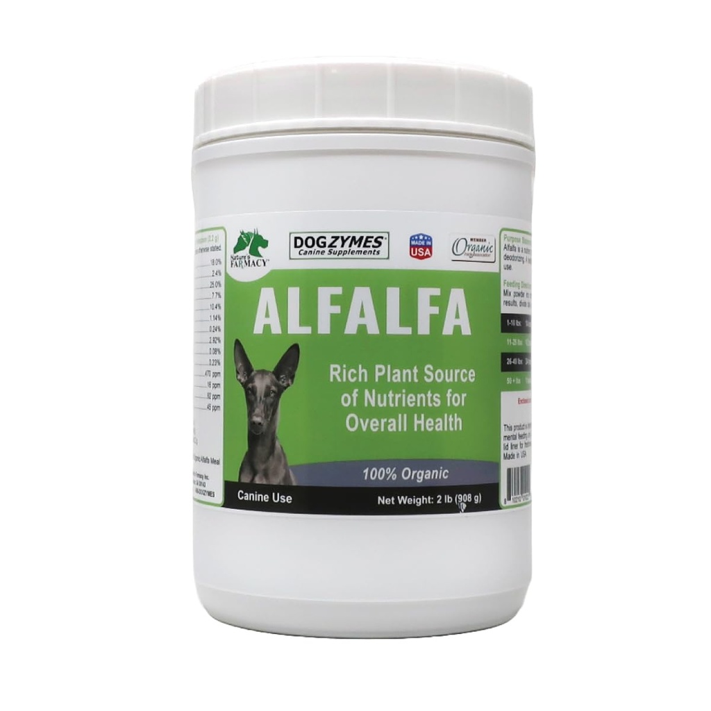Dogzymes Organic Alfalfa - ビタミンとミネラルの豊富なソース、貧血、関節炎と過度症の尿を戦う、膀胱感染症を阻止するのに役立ちます(2ポンド)