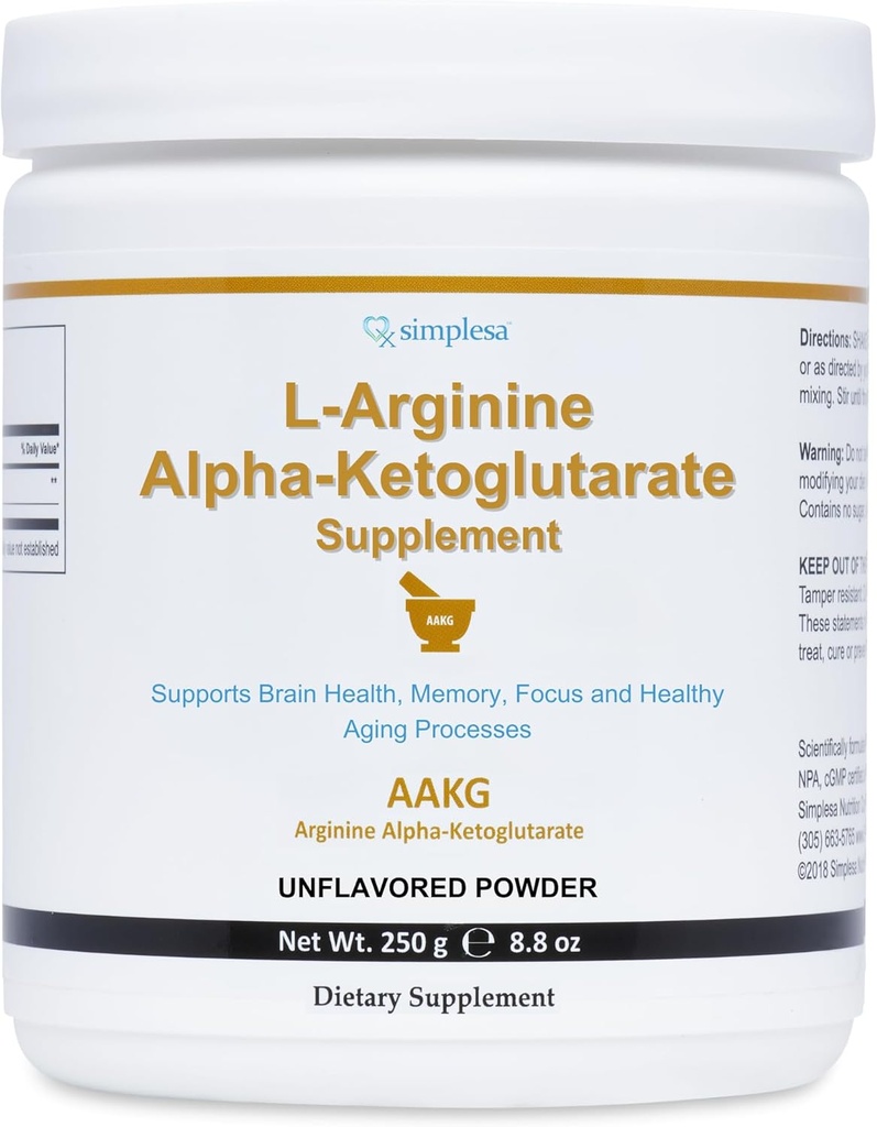 Simplesa AAKGのアルギニンの粉、L-アルギニンのアルファKetoglutarateの補足、サービングごとの2000mgサポート 脳の健康、記憶、焦点および健康な老化プロセス、250gの粉の補足