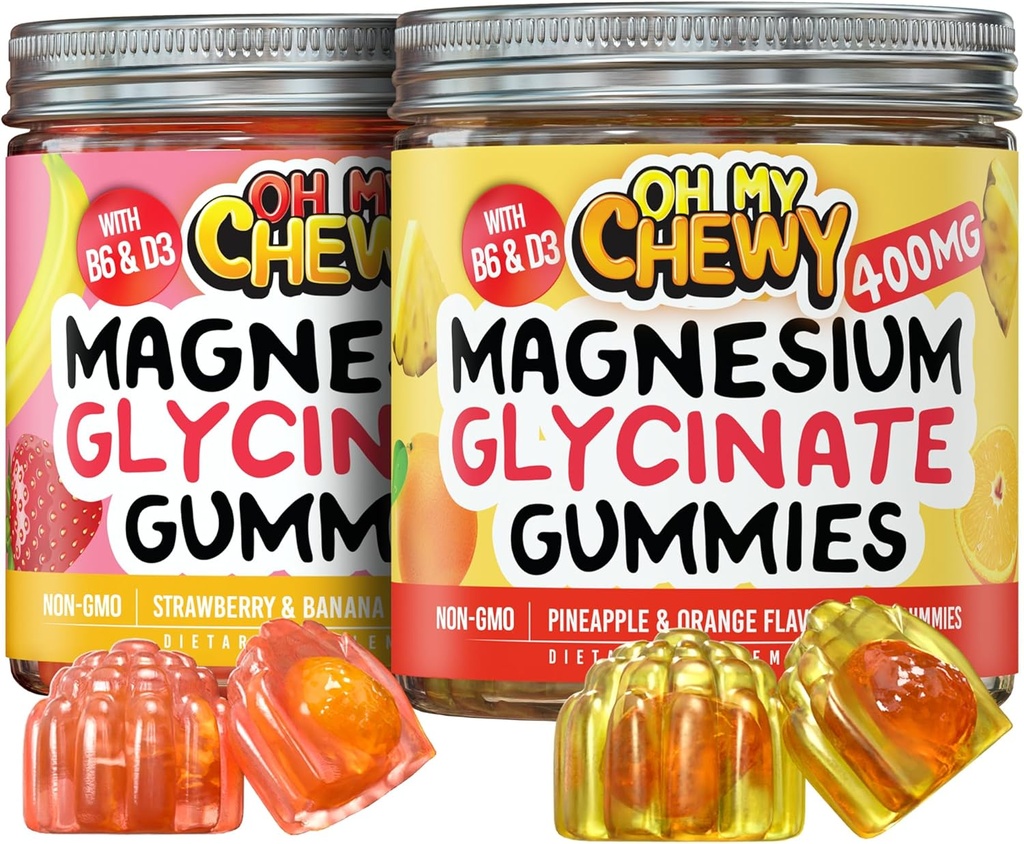 Magnesium Gummies Bundle – 2 Bottles (60 Each) – Strawberry Banana & Pineapple Orange