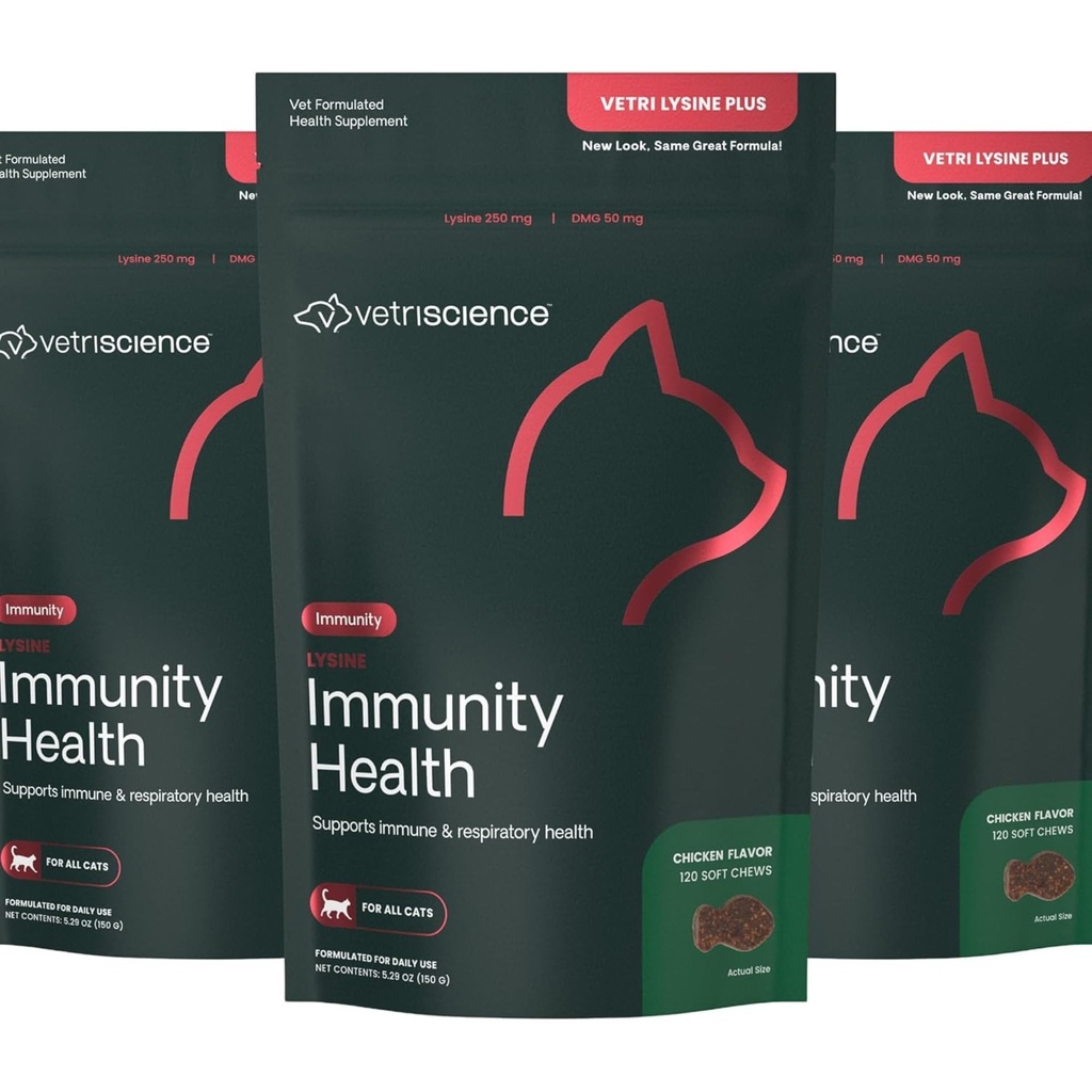 VetriScience lysine 免疫 健康 咀嚼, 250 mg Lysine プラス 免疫 サプリメント for cats and Kittens with Allergies, Sneezing, Runny Nose and Watery Eyes, チキン, 3 パック