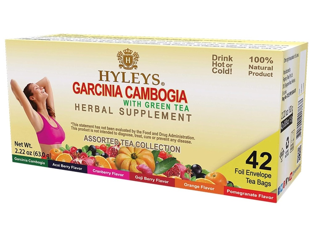 HYLEYS Tea Garcinia Cambogia Green Tea with Assorted Flavors - 42 Tea Bags (12 Pack - 504 Tea Bags Total)