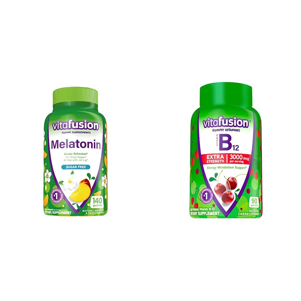 Vitafusion Melatonin 140の計算およびビタミンB12のガミーのビタミン、エネルギー代謝および神経系サポートのための90の計算のチェリーの味