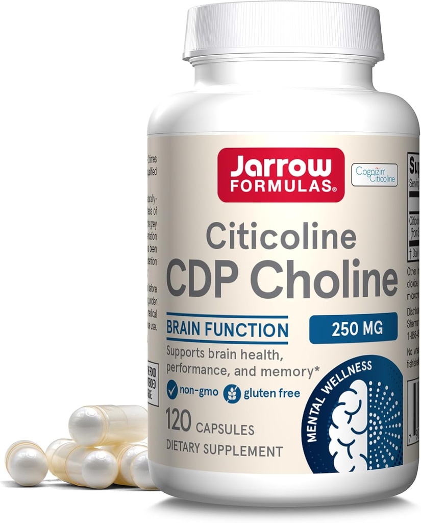 JarrowフォーミュラシチコリンCDPコリン250 MG、CDPコリンサプリメントは、脳の健康、パフォーマンス、メモリ、120カプセル、最大120日の供給をサポート