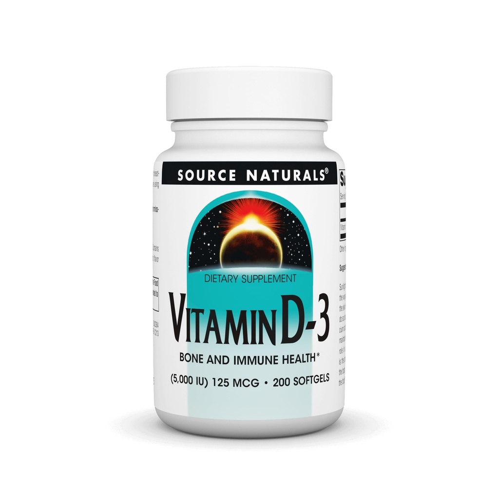 源の自然なビタミンD-3 5000のiuサポート骨及び免疫の健康* - 200 Softgels