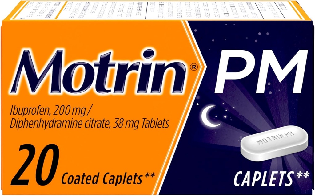 Motrin PM 痛みの軽減は 200 の mg Ibuprofen 及び 38 の mg Diphenhydramine の睡眠の援助、マイナー・エイチの痛み及び苦痛のための夜間痛みのレバーは眠りに落ちるのを助けます及び眠り、20 の ct