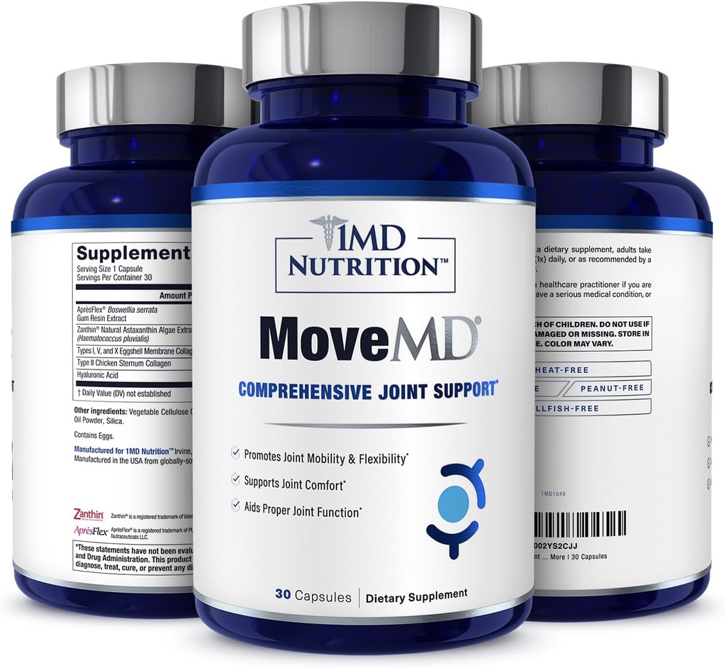 1MD栄養MoveMD - 関節の不快感とサポートのための健康サプリメント - 私たちのコラーゲンの丸薬は、女性&男性w / ヒアルロン酸&アスタキサンチンのために巧みに処方されています