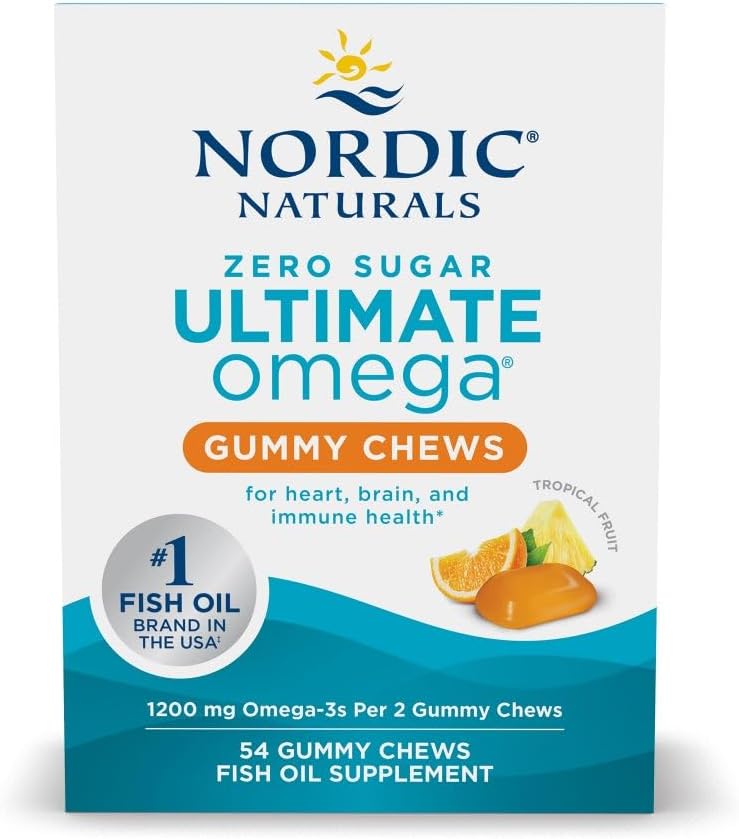Nordic Naturals Zero Sugar Ultimate Omega Gummy Chews - Tropical Fruit - 54 Gummy Chews - Non GMO - Optimal Wellness - 27 Servings