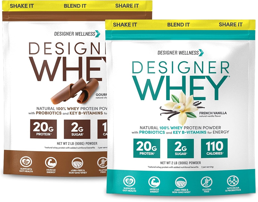 Designer Wellness, Designer Whey 2lb French Vanilla and 2lb Gourmet Chocolate Bundle